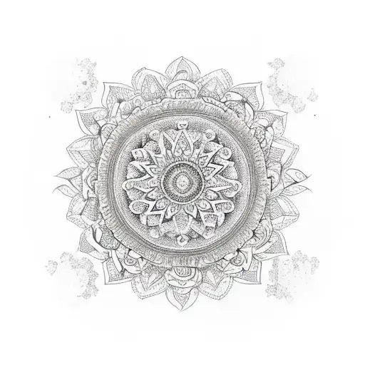 An intricate mandala design featuring various healing herbs and flowers tattoo design idea