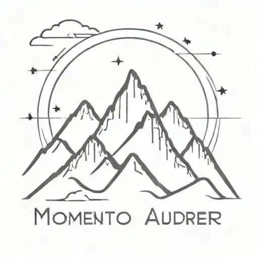 A minimalist tattoo of a mountain range with the phrase 'MOMENTO AUDERE SEMPER' in the sky above tattoo design idea