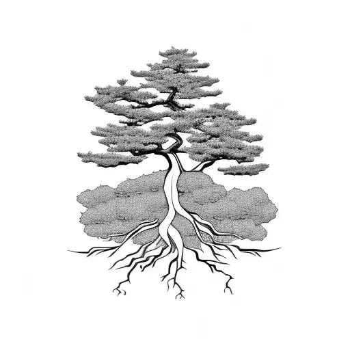 bonsai tree detailed roots  tattoo design idea