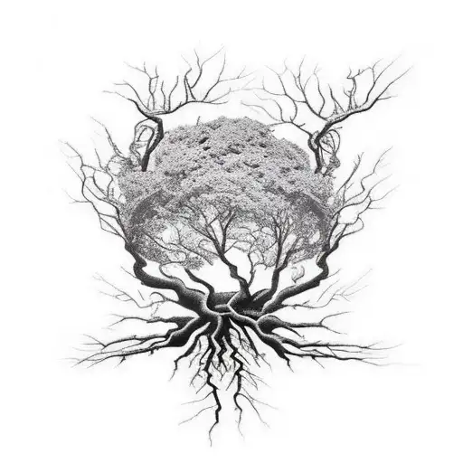 tree breaking pot with roots crawling down arm with cross tattoo design idea
