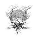 tree breaking pot with roots crawling down arm with cross tattoo design idea