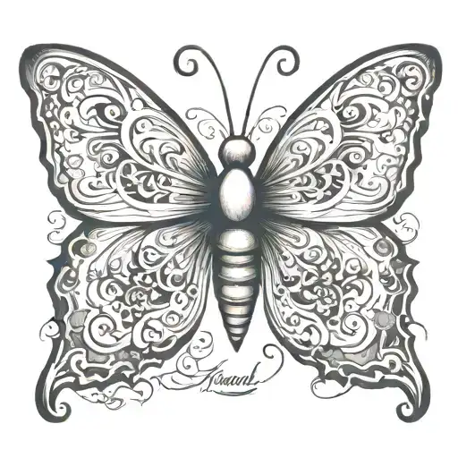 butterfly with name incorporated tattoo design idea