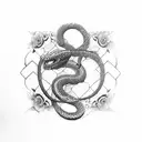 a serpent coiled around a flower, with a sword slashing the serpent  tattoo design idea