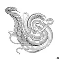 a serpent coiled around a flower, with a sword slashing the serpent  tattoo design idea
