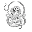 a serpent coiled around a flower, with a sword slashing the serpent  tattoo design idea