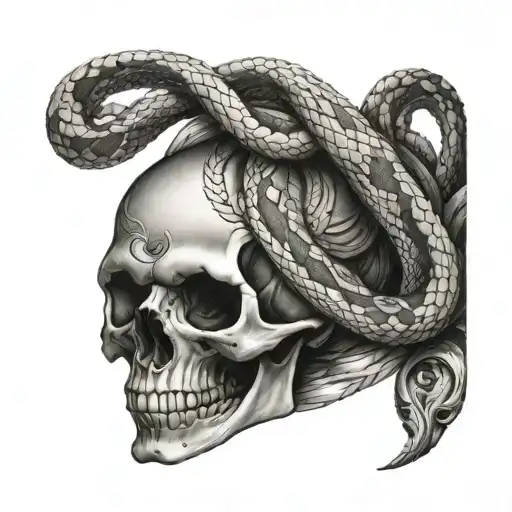 skull and snake coiled tattoo design idea