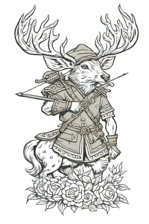 stag robin hood holding tattoo design idea