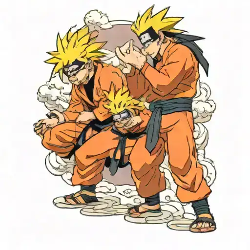 Naruto seeking goku's blessings in middle of fight in mountains   tattoo design idea