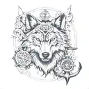 wolf in front of anchor surrounded tattoo design idea