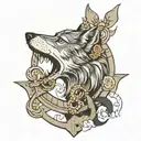 wolf in front of anchor surrounded tattoo design idea
