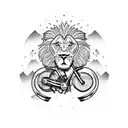 african theme with baobab tree, lion and motocross bike tattoo design idea