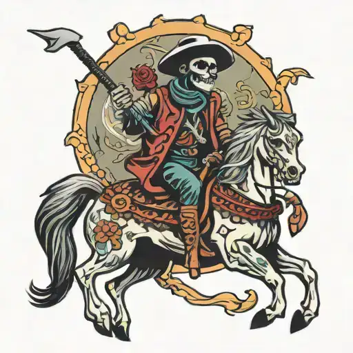 day of the dead cowboy riding a horse tattoo design idea