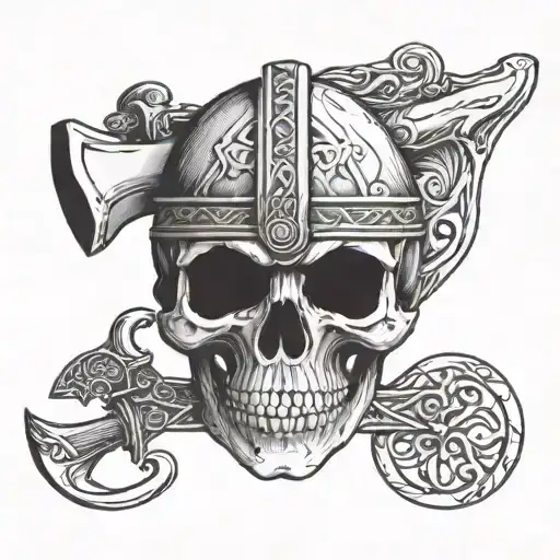 skull and viking ax tattoo design idea