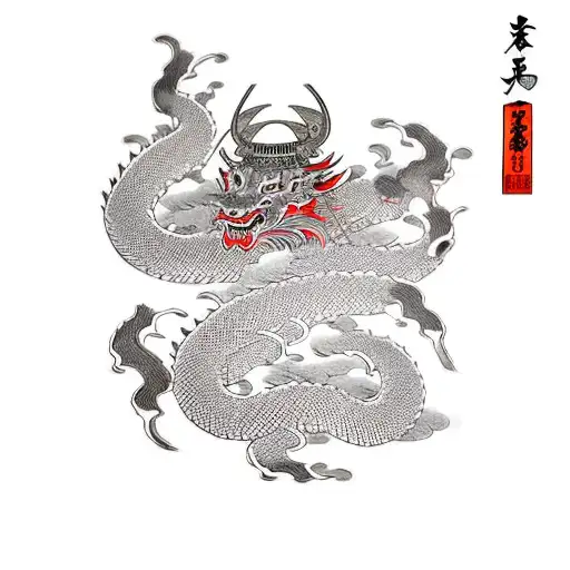 ukiyo e ink samurai and dragon red and black Japanese frame tattoo design idea