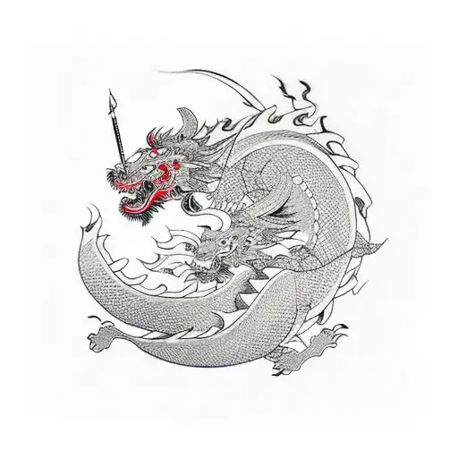 ukiyo e ink samurai and dragon pagoda sun red and black Japanese frame tattoo design idea