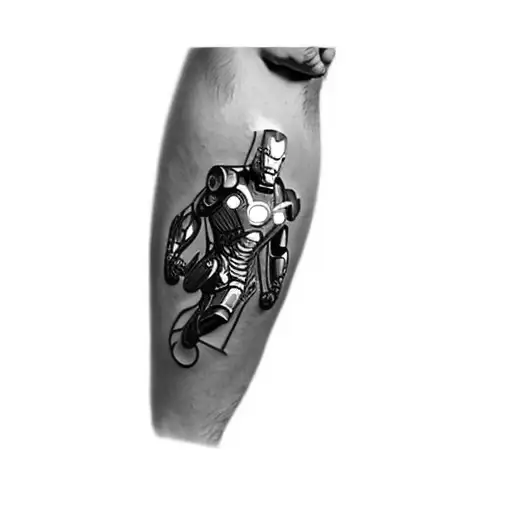 a man with a tattoo on his leg iron man triathlon logo tattoo design idea