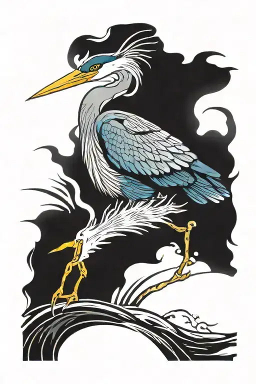 A heron takes off from the water tattoo design idea