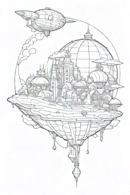 Draw me a World of Warcraft tattoo. I would like a zeppelin arriving at the Undercity tower with the city of Undercity i tattoo design idea