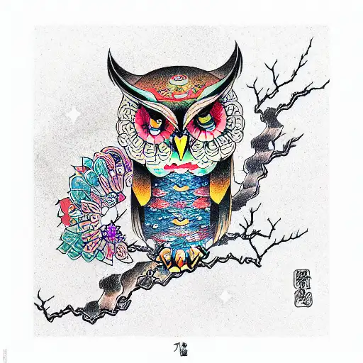 Japanese Cosmic Owl Tattoo Idea  BlackInk