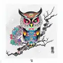 cosmic owl tattoo design idea
