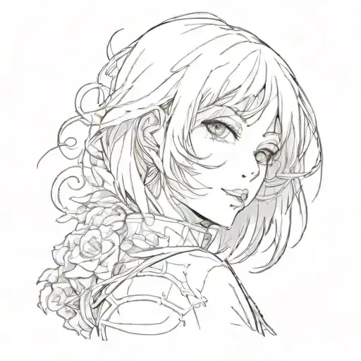 A hauntingly beautiful manga portrait with a sketch style twist tattoo design idea