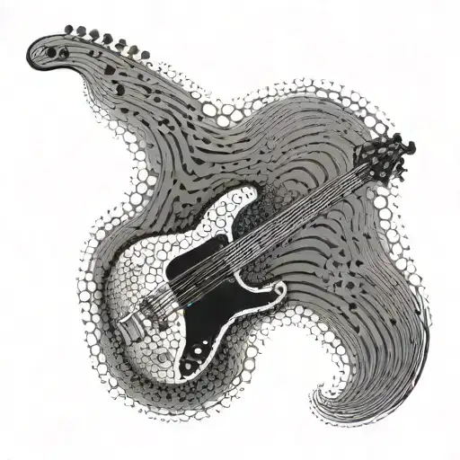 An abstract interpretation of the sound waves produced by an electric bass, using dotwork techniques tattoo design idea