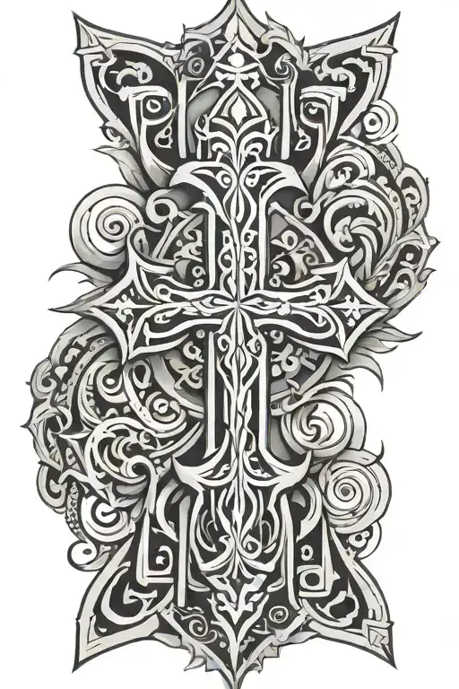 cross surrounded, tribal,  tattoo design idea
