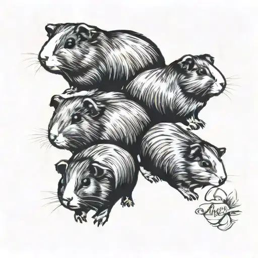 one adult guinea pigs and three baby guinea pigs  tattoo design idea