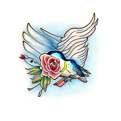 Swallow Bird with flowers tattoo design idea