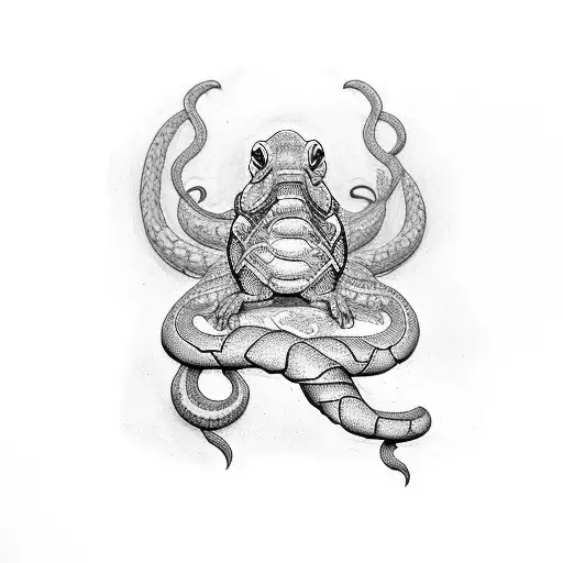 pez, rana, serpiente, aves y mamífero tattoo design idea