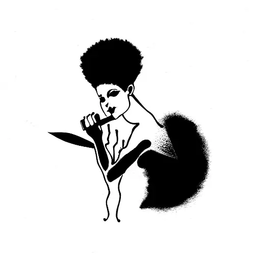 pixie with a knife in hand and afro hair tattoo design idea