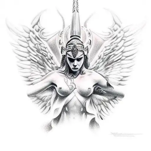 kneeling warrior angel tattoo design idea