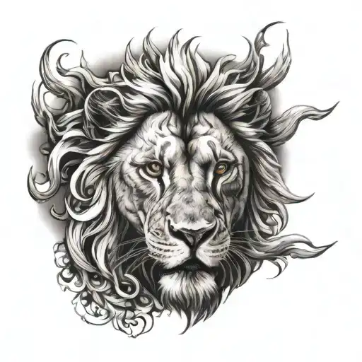 fierce sun devouring lion head tattoo design idea