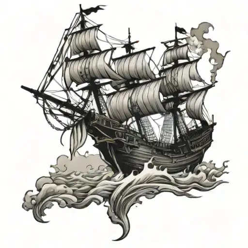 BROKEN PIRATE SHIP tattoo design idea