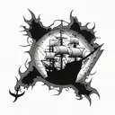 BROKEN PIRATE SHIP tattoo design idea