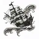 BROKEN PIRATE SHIP tattoo design idea