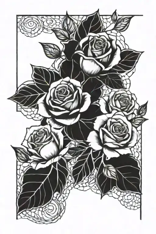 roses leaves and fish scales tattoo design idea