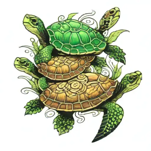 turtles swimming alongside tattoo design idea