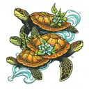 turtles swimming alongside tattoo design idea
