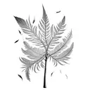 maine sumac tree with feathers falling as leaves tattoo design idea