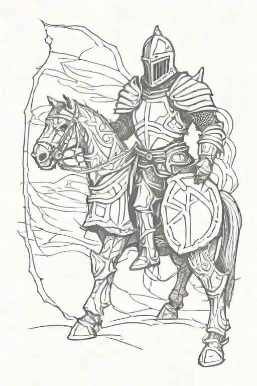 woodcut dark medieval knight tattoo design idea
