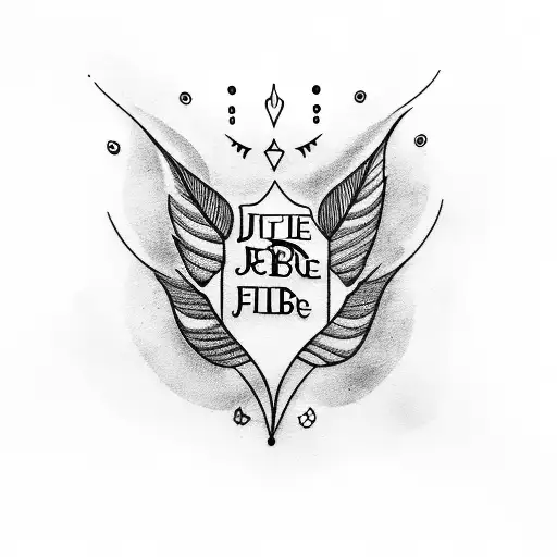 A delicate blackwork tattoo of a falling feather with the word 'just be' incorporated into the design tattoo design idea