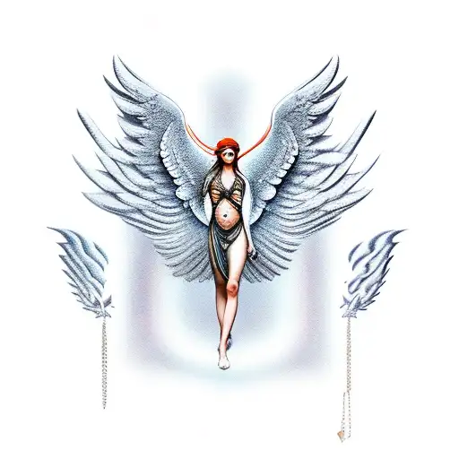 mythology gemoetric greek god althaea full body with wings tattoo design idea