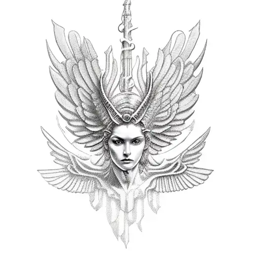 mythology gemoetric greek god althaea full body with wings tattoo design idea