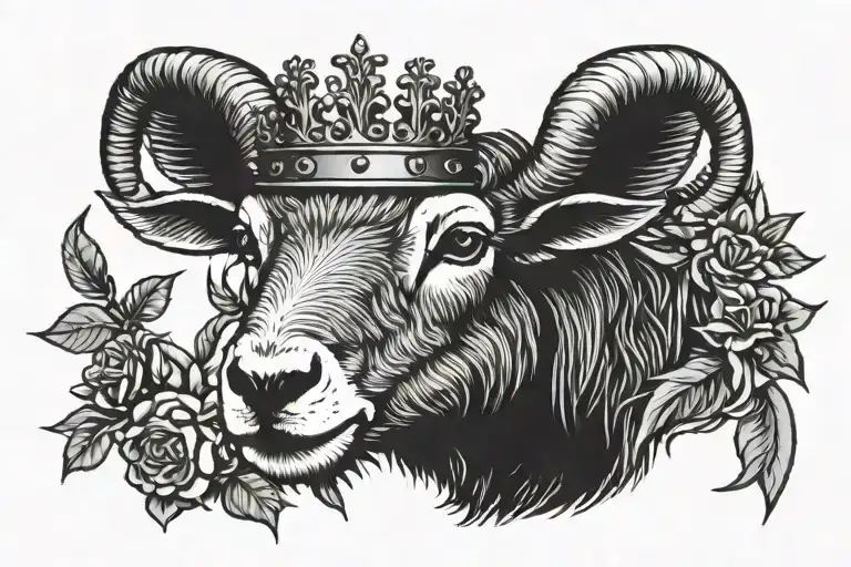 lamb without horns wearing crown of thorns facing forward tattoo design idea