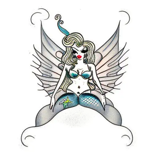 sexy pinup girl mermaid tattoo design idea