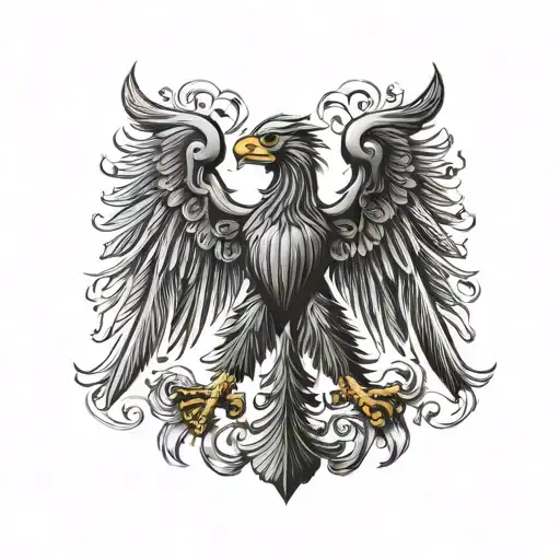 Create a black tattoo showing the German federal eagle. The eagle should look pale... have ruffled feathers, an evil eye tattoo design idea