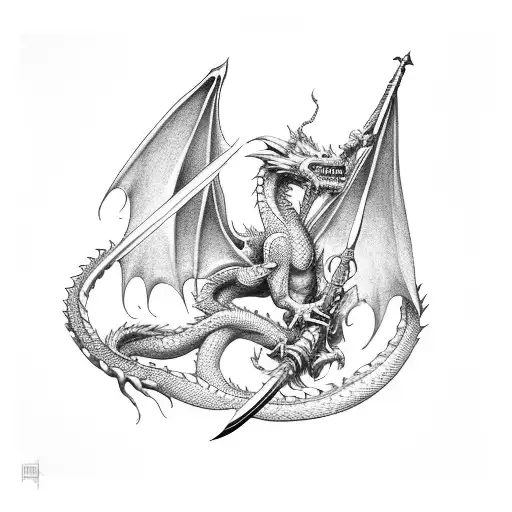 dragon wrapped around a sword  tattoo design idea