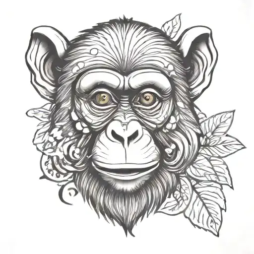Cute monkey head tattoo design idea