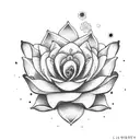 half moon with lotus flower, lily flower, rose flower and daisy flower tattoo design idea